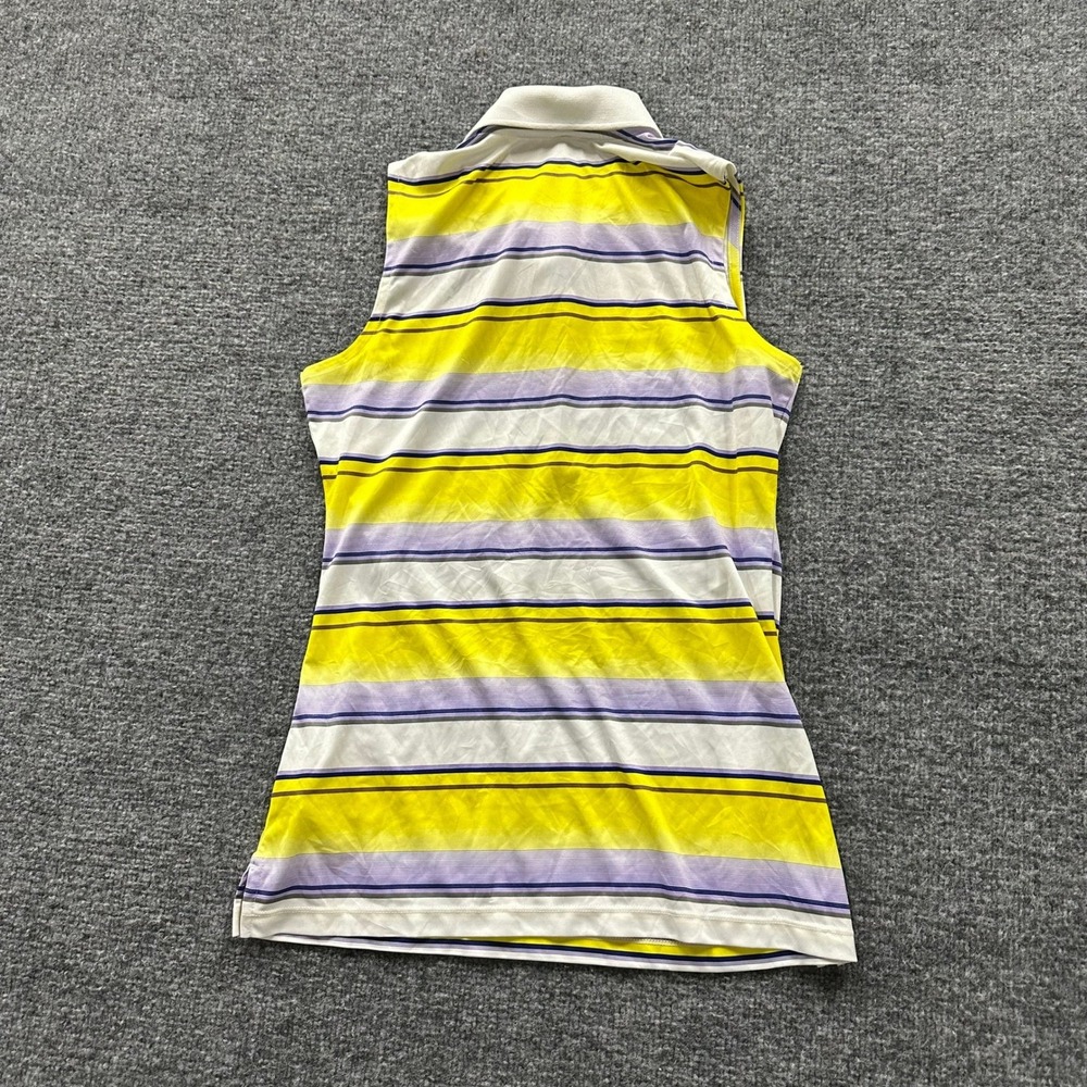 Oakley Polo Womens XS Yellow Purple Striped Sleeveless Athletic Golf Shirt